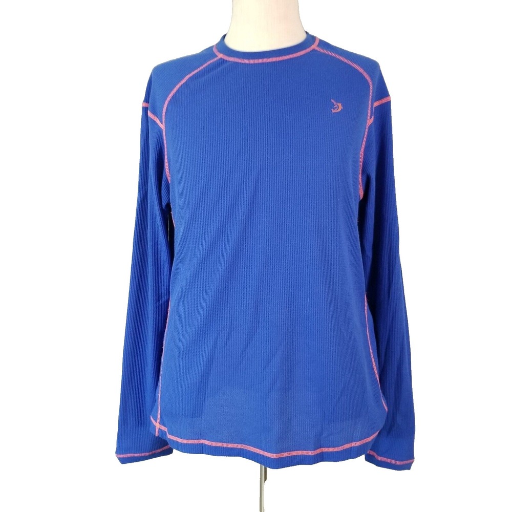 Reel Legends shirt men's large blue long sleeve thermal waffle outdoor fishing